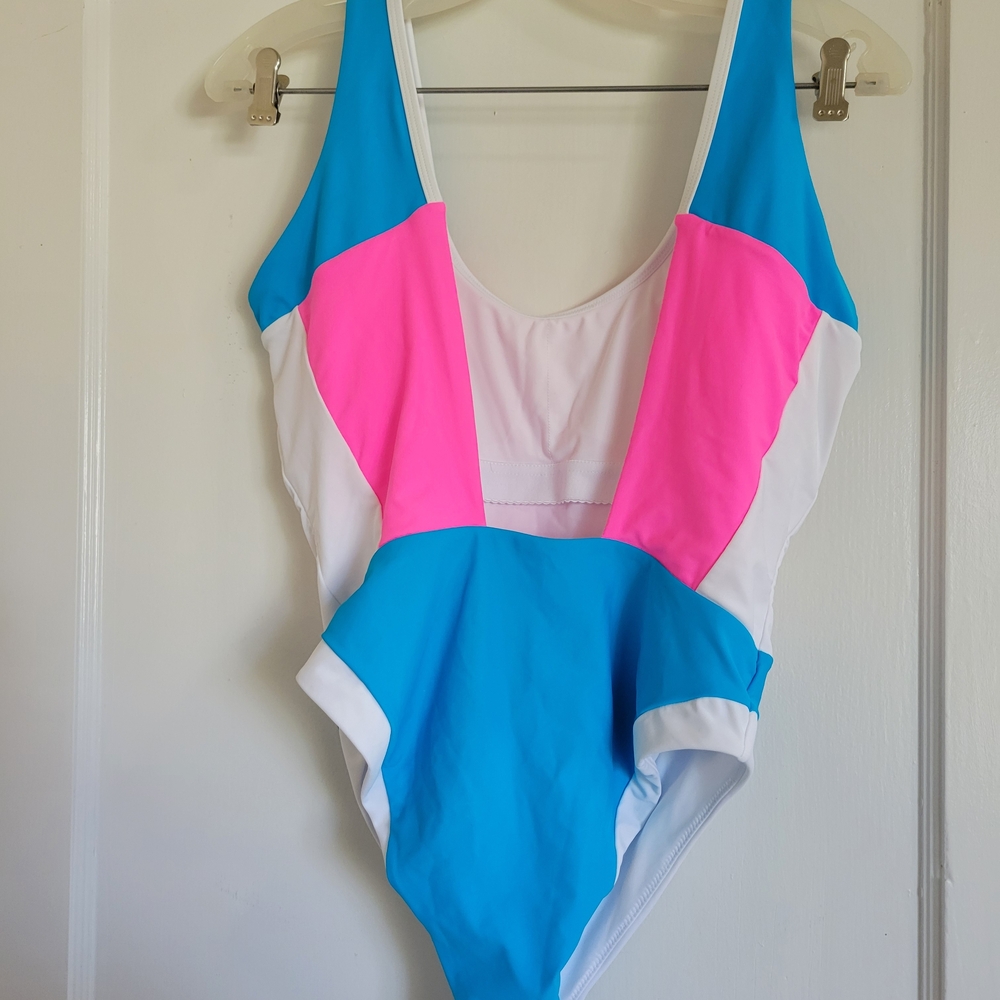93 Playstreet Neon Color block One piece swimsuit Size Large - Picture 8 of 9